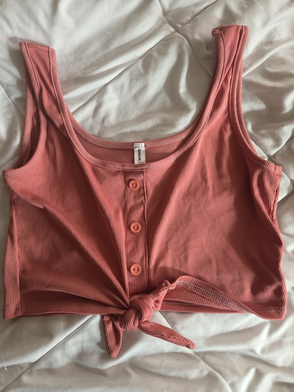 3 Top Bundle. Coral Ribbed Tie-Front Crop Tank